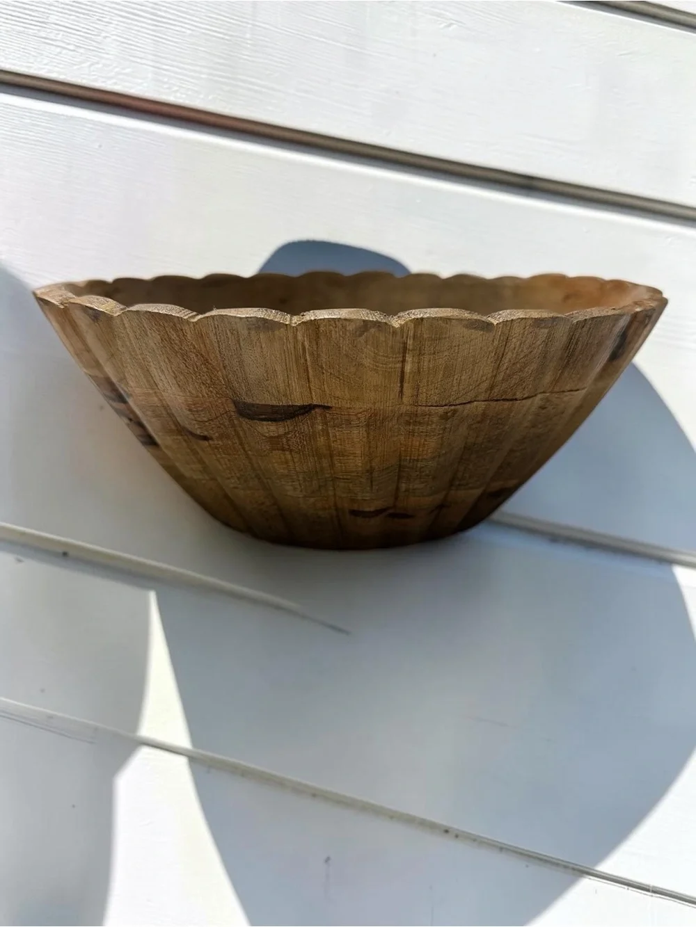 Scalloped Wood Bowl Handcarved Solid Wood Decorative Fruit Bowl 10”